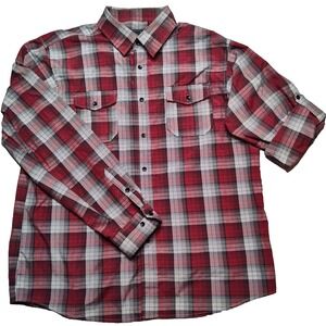 SWISS CROSS Men XL‎ Red Plaid Cotton Blend Button Up Long Sleeve Shirt EUC